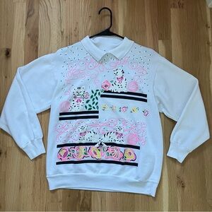Vintage cat pullover with knit collar